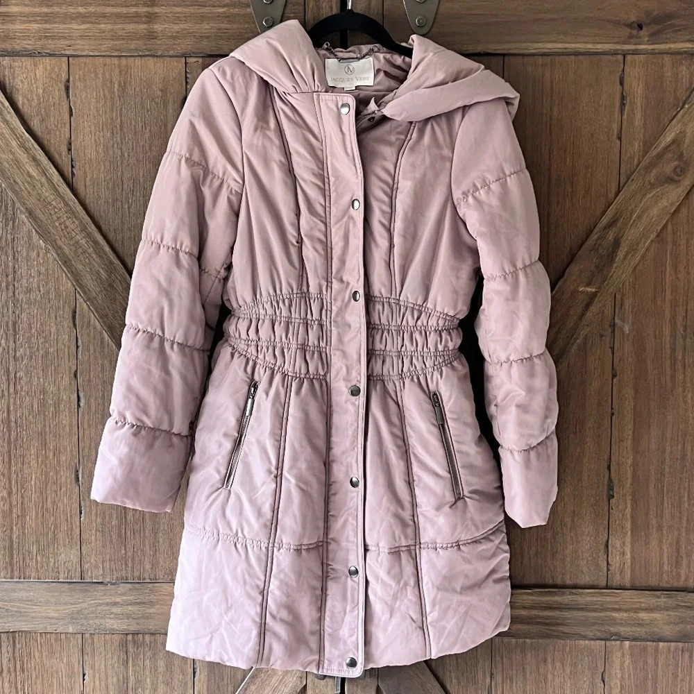 Jacques Vert Winter Hooded Puffer Mid Length Mauve Jacket Size Small